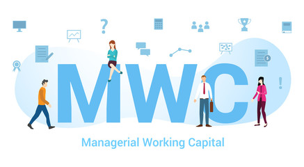Fototapeta premium mwc managerial working capital concept with big word or text and team people with modern flat style - vector
