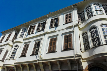 Typical street and building at Ano Poli in city of Thessaloniki, Greece
