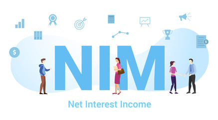 Obraz premium nim net interest income concept with big word or text and team people with modern flat style - vector