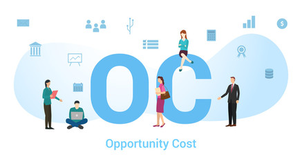 oc opportunity cost concept with big word or text and team people with modern flat style - vector