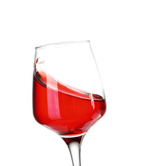 Glass of wine on white background
