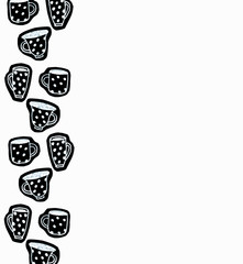 black dishes cups with polka dots background kitchen  drawing applique