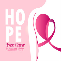 Breast cancer poster with an awareness ribbon - Vector illustration