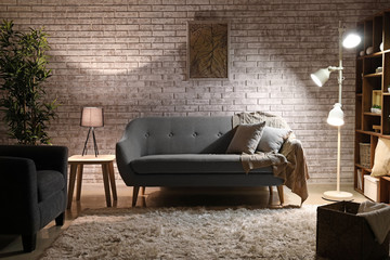Stylish interior of room at night