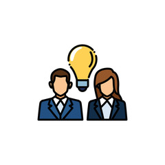 Woman and man with light bulb flat and line design