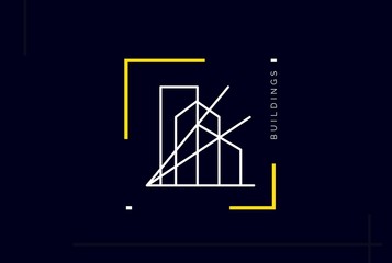 Minimalist skyscraper city building line art logo design vector graphic