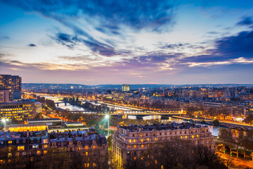 Obraz premium View to the city and Seine River from the Eiffel Tower, Paris, France