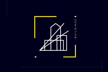 Minimalist skyscraper city building line art logo design vector graphic