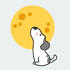 Cute dog and full moon cartoon vector illustration