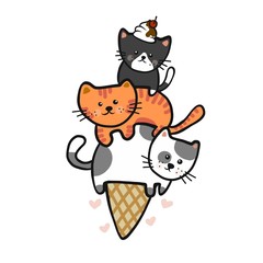 Cats ice-cream cone cartoon vector illustration doodle style