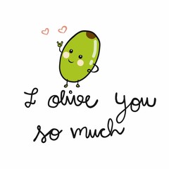 I olive you so much cute cartoon vector illustration doodle style