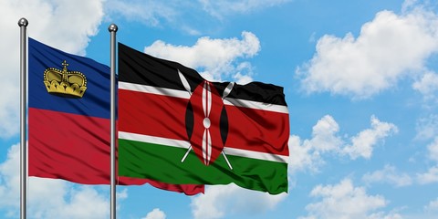 Liechtenstein and Kenya flag waving in the wind against white cloudy blue sky together. Diplomacy concept, international relations.