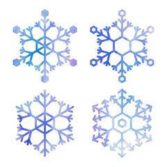 Set of watercolor snowflakes on white background.