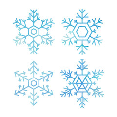 Set of watercolor snowflakes on white background.