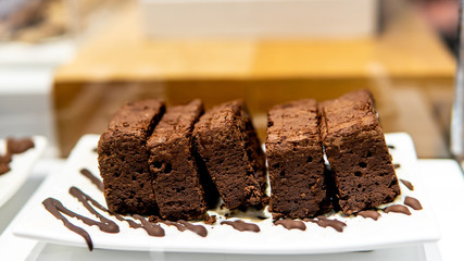 Close up brownies in the coffee shop