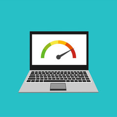 Laptop with speed test on the screen. Vector illustration.