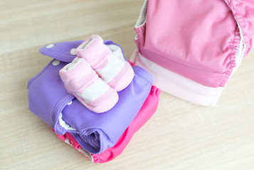 Stacks of eco friendly washable textile diapers.