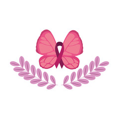 butterfly with ribbon of the fight cancer against breast vector illustration design