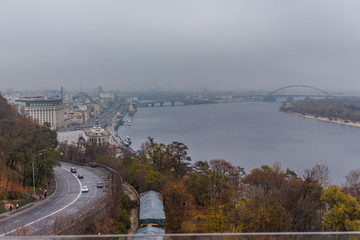 Pedestrian-bicycle bridge over Vladimirsky descent 27 10 2019. Kiev. Ukraine.