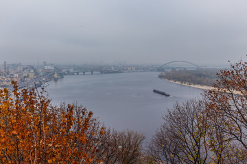Pedestrian-bicycle bridge over Vladimirsky descent 27 10 2019. Kiev. Ukraine.
