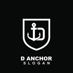 anchor logo with letter d and shield icon design vector