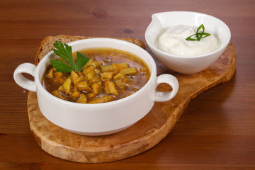 Wild mushroom soup with sour cream