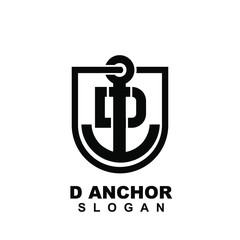 anchor logo with letter d and shield icon design vector