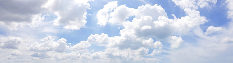 Panorama of clear blue sky with white cloud background. Clearing day and Good weather in the...