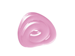 Cosmetic gel texture. Clear pink face cream, skincare product swatch sample swirl isolated on white background