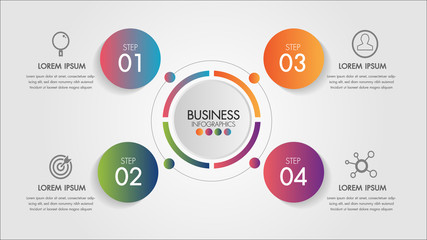 Fototapeta na wymiar Business infographics element.Circle chart template Chart with 4 steps or options for presentations , graph, diagram, options, parts, processes, phase and training.