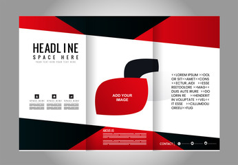 Obraz premium Vector red and black tri-fold brochure design template with abstract geometric background EPS10 Tri-Fold Mock up & back Brochure Design