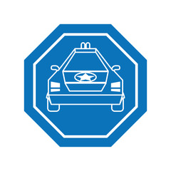 police car inside road sign icon block line design