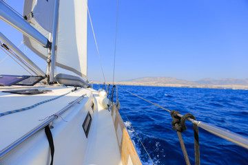 Naklejka na ściany i meble Front view of sailing yacht