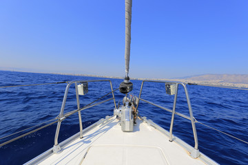 Fototapeta na wymiar Bow view of sailing yacht
