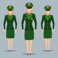 female wearing military uniform standing vector illustration