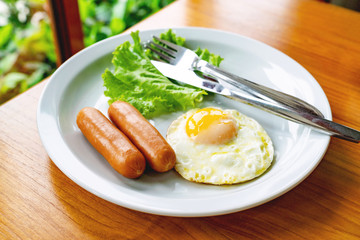 set breakfast with  sausages fried egg