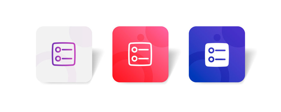 menu button round icon in outline and solid style with colorful smooth gradient background, suitable for mobile and web UI, app button, infographic, etc