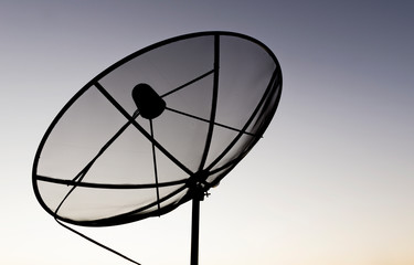 Silhouette of a small Satellite dish Communicator technology network.idebar with collapsible lists is being considered for merging. › A satellite dish is a dish-shaped type of parabolic antenna design