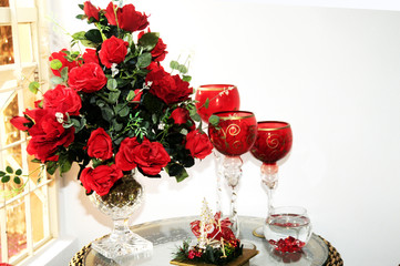 christmas decoration with spotlights located pine balls santa claus