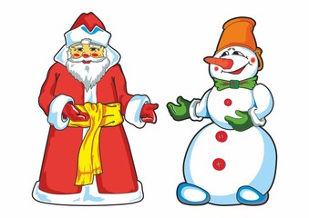 New year, Russian Santa Claus. Russian Christmas characters - Ded Moroz and Snowman.
