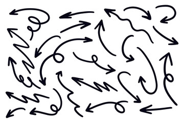 Hand drawn arrow vector set. Doodle arrows and line Sketch design on white background.