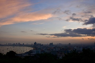 sunset over city