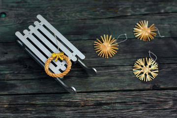 Composition of Christmas decorations. flat lay, top view.