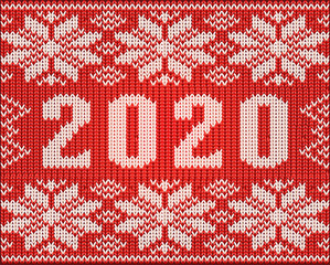 Fototapeta na wymiar New 2020 year knitted pattern wallpaper , vector illustration