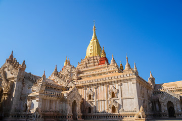 Fototapeta na wymiar Beautiful Ananda temple at sunrise in Bagan. is a long-lasting and large religious monument in old ancieant Bagan, Mandalay, myanmar