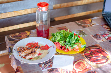 modest dinner on the summer terrace