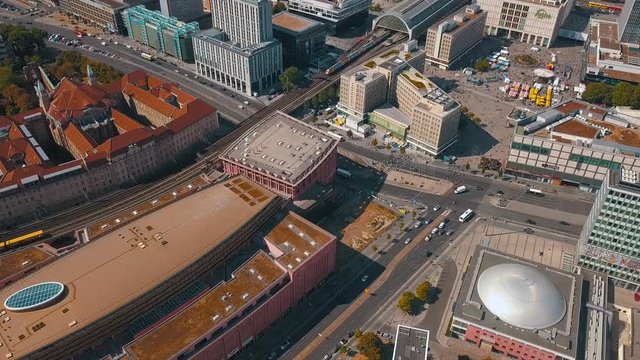 BERLIN, GERMANY - AUGUST, 2019: Aerial view of the city centre architecture, near famous place Alexanderplatz.