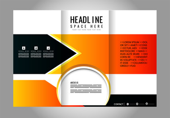 Vector red and black tri-fold brochure design template with abstract geometric background EPS10 Tri-Fold Mock up & back Brochure Design