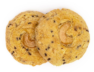 butter cookies with cashew nuts and chocolate chip isolated on white background