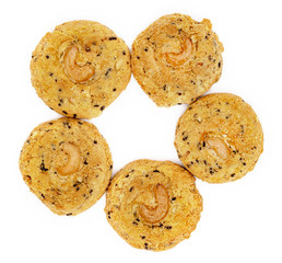 butter cookies with cashew nuts and chocolate chip isolated on white background